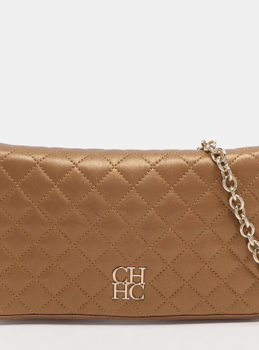CH Carolina Herrera Gold Quilted Leather Flap Shoulder Bag