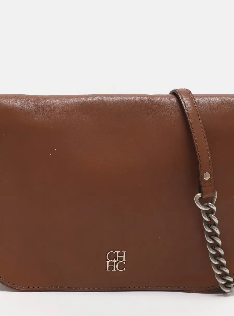 CH Carolina Herrera New Baltazar Brown Leather Shoulder Bag