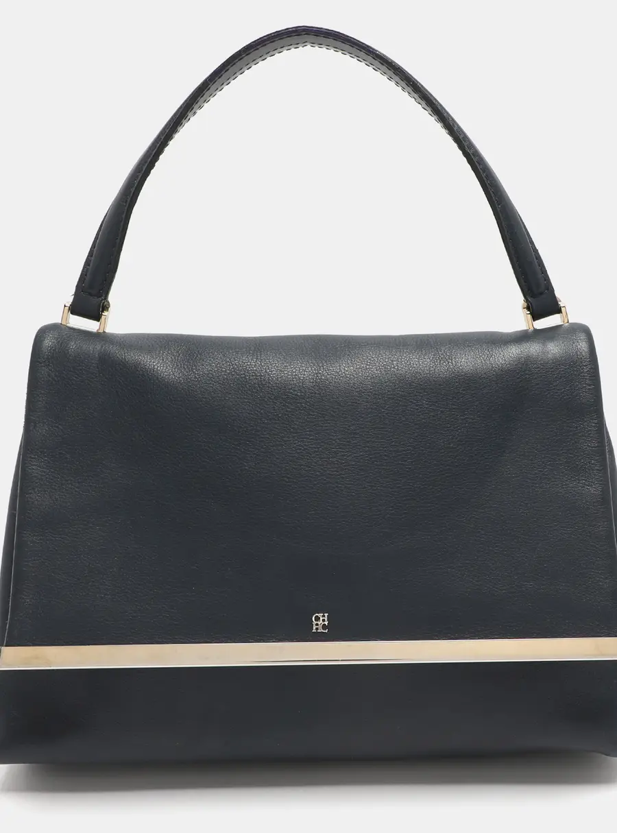 CH Carolina Herrera Camelot Blue Leather Top Handle Bag