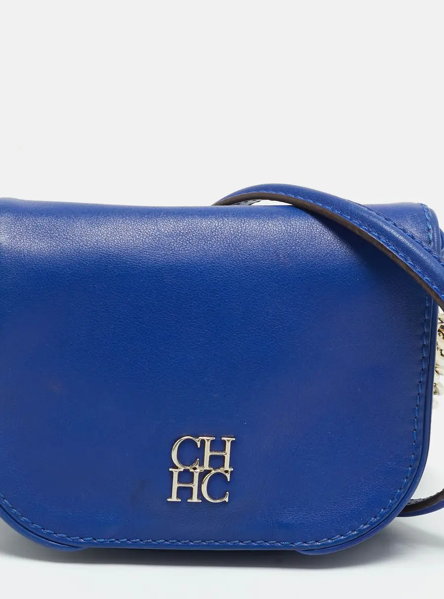 CH Carolina Herrera Baltazar Blue Leather Flap Crossbody Bag