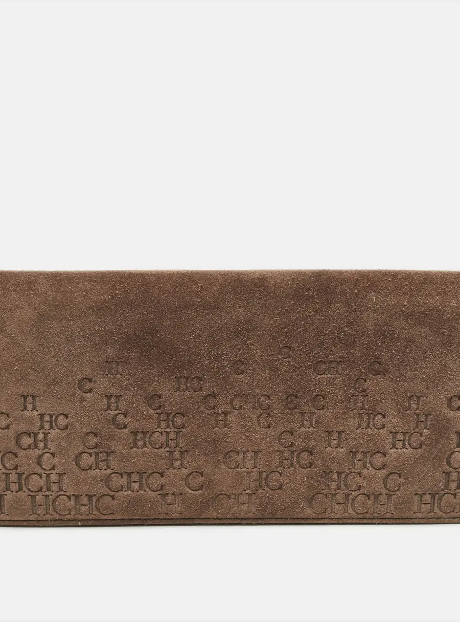 CH Carolina Herrera Brown Monogram Suede Long Wallet