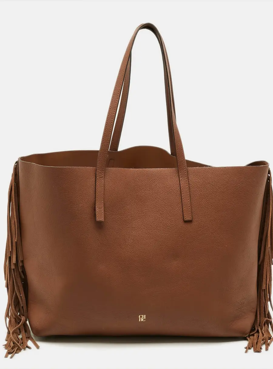 CH Carolina Herrera Fringe Brown Leather Shopper Tote