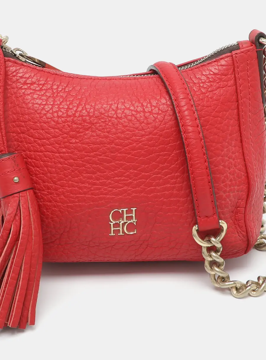 CH Carolina Herrera Tassel Red Leather Chain Crossbody Bag