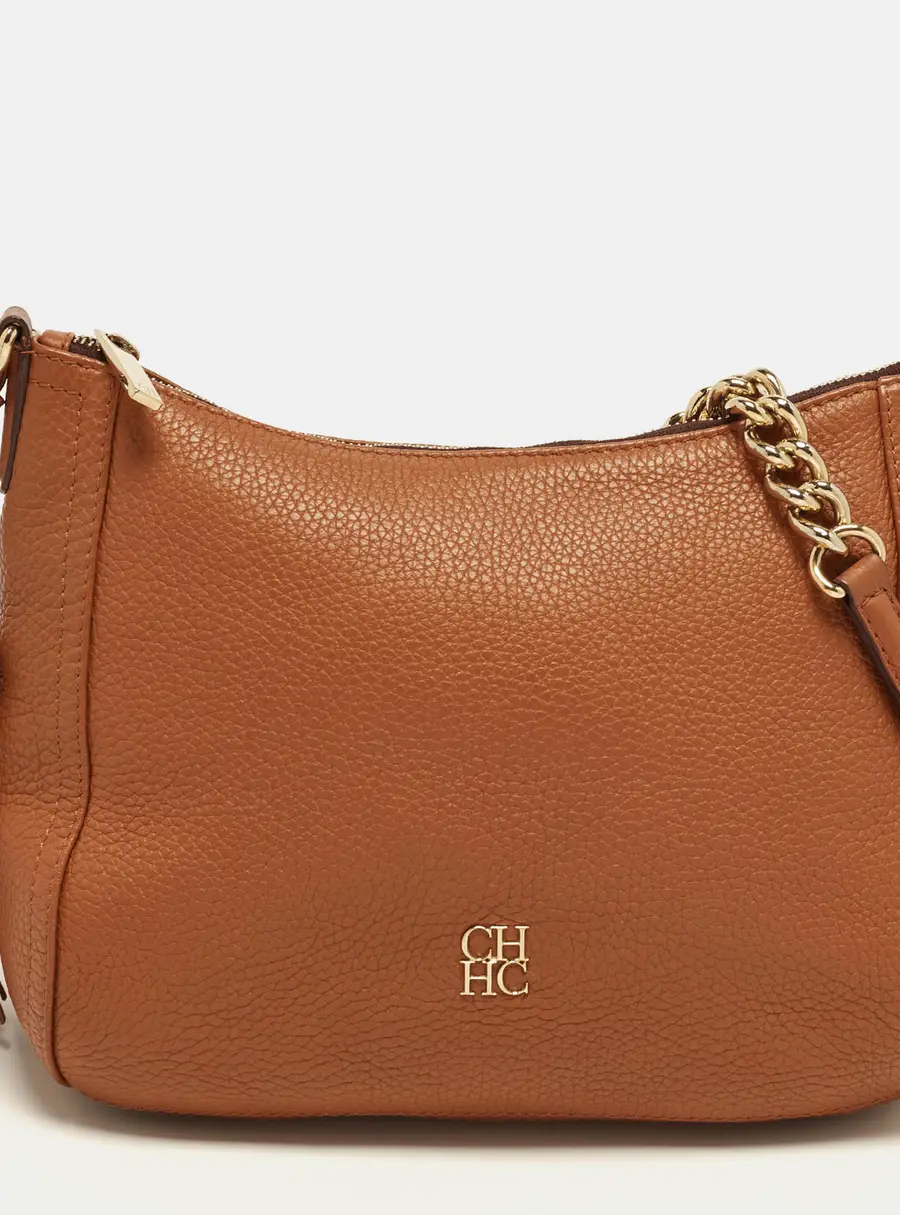 CH Carolina Herrera Chain Tassel Brown Leather Shoulder Bag