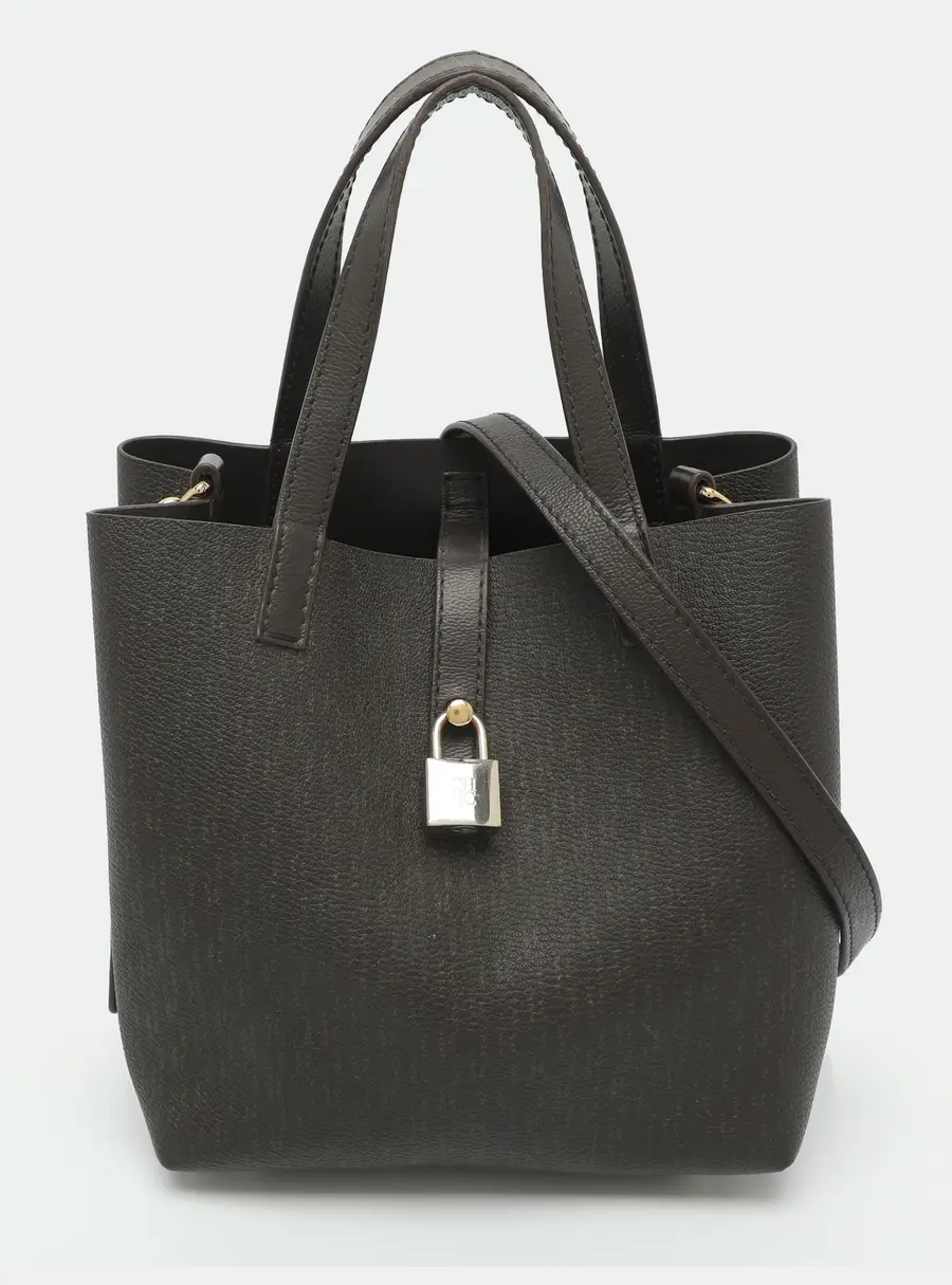 CH Carolina Herrera Matryoshka Locked Small Black Monogram Coated Canvas Tote