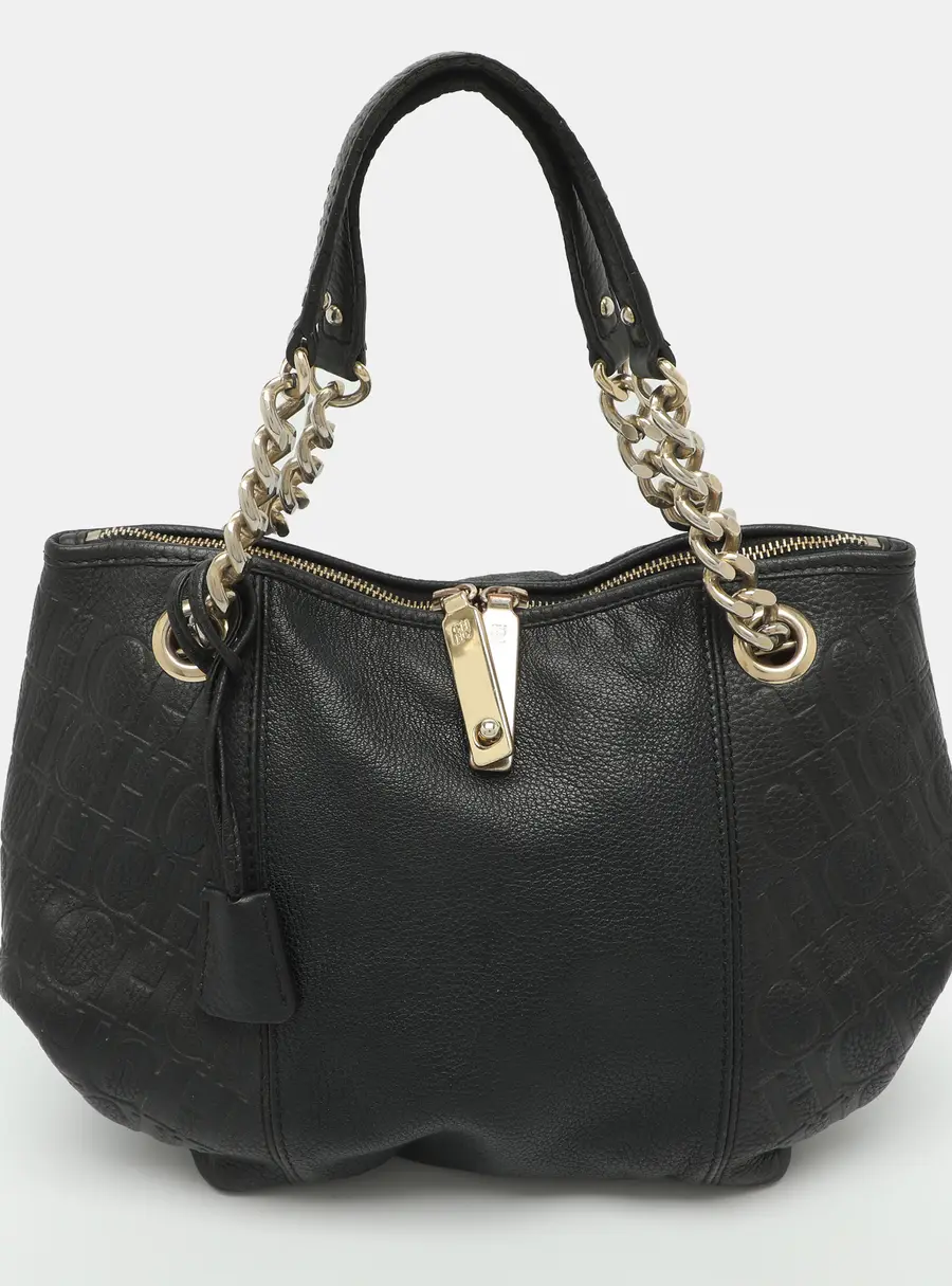 CH Carolina Herrera Black Leather Chain Hobo
