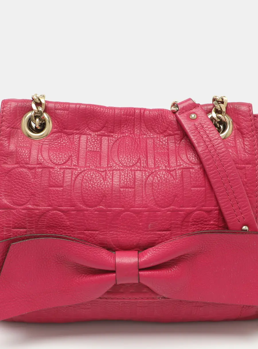 CH Carolina Herrera Audrey Pink Monogram Embossed Leather Shoulder Bag