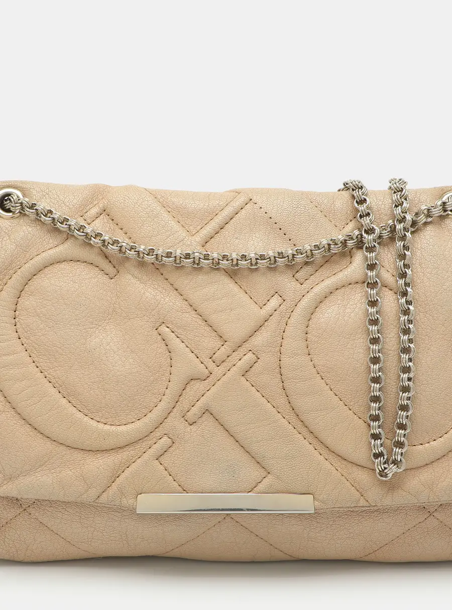 CH Carolina Herrera Beige Quilted Leather Flap Chain Shoulder Bag