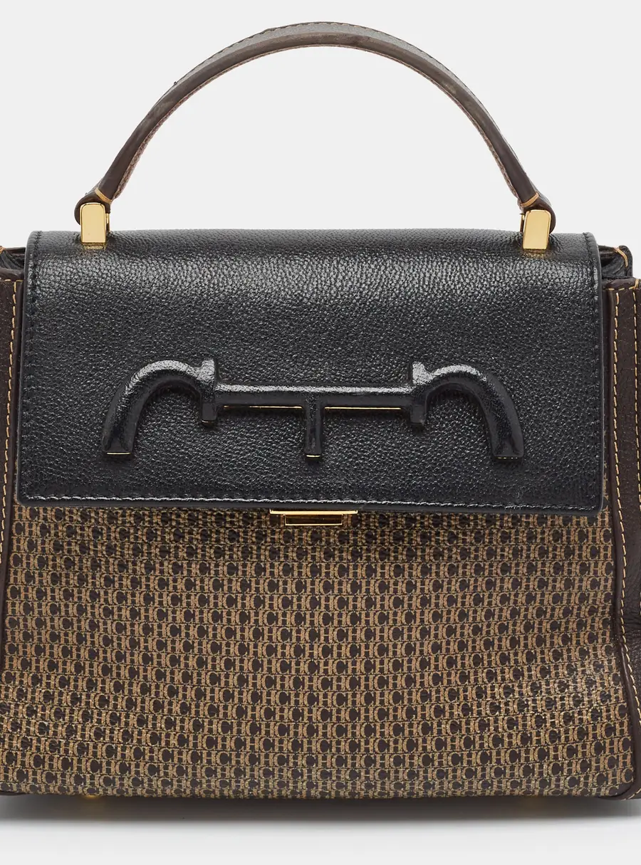 CH Carolina Herrera Brown Monogram Coated Canvas and Leather Top Handle Bag