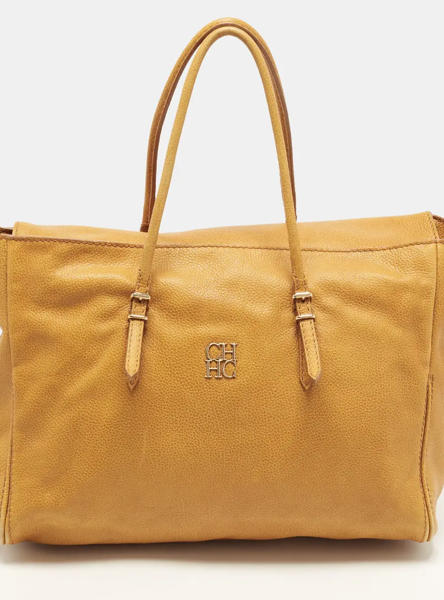 CH Carolina Herrera Yellow Leather Shopper Tote