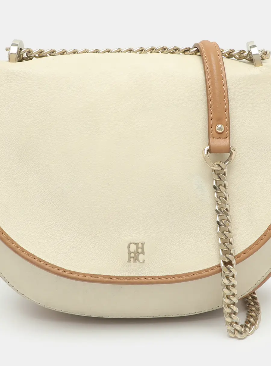 CH Carolina Herrera White/Brown Leather Messenger Bag