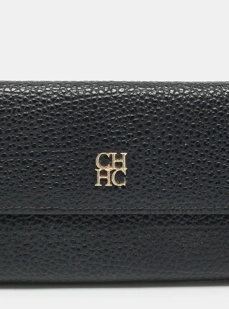 CH Carolina Herrera Black Leather Compact Wallet
