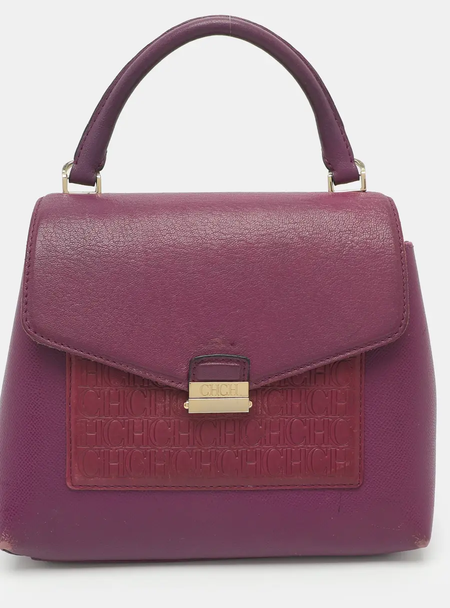 CH Carolina Herrera Purple Leather Top Handle Bag