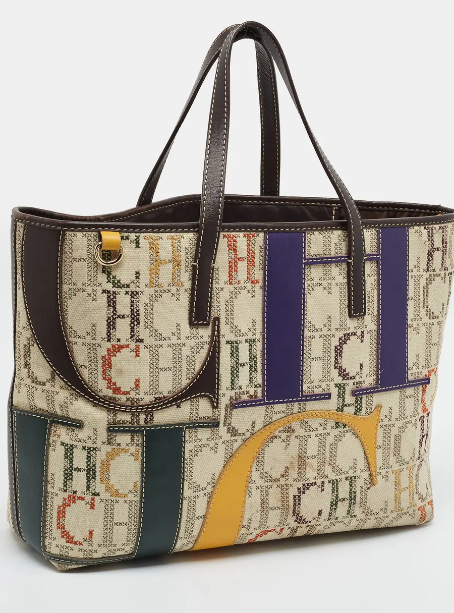 CH Carolina Herrera Beige/Multicolor Monogram Canvas Shopper Tote