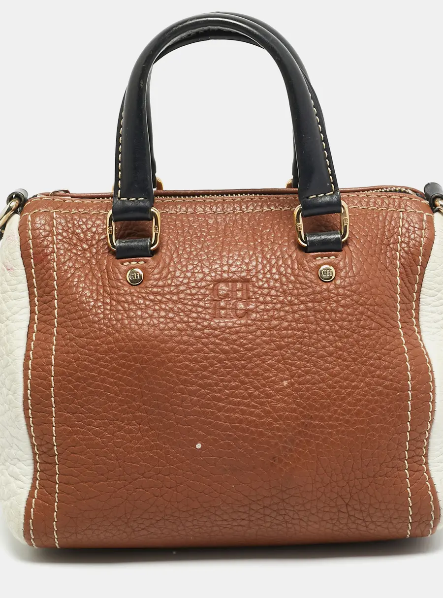 CH Carolina Herrera Andy Mini Tri Color Leather Boston Bag