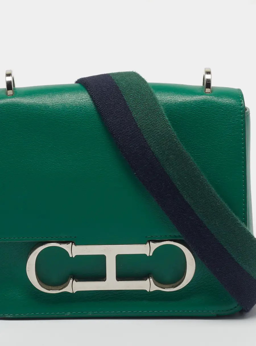 CH Carolina Herrera Initials Insignia Medium Green Leather Shoulder Bag