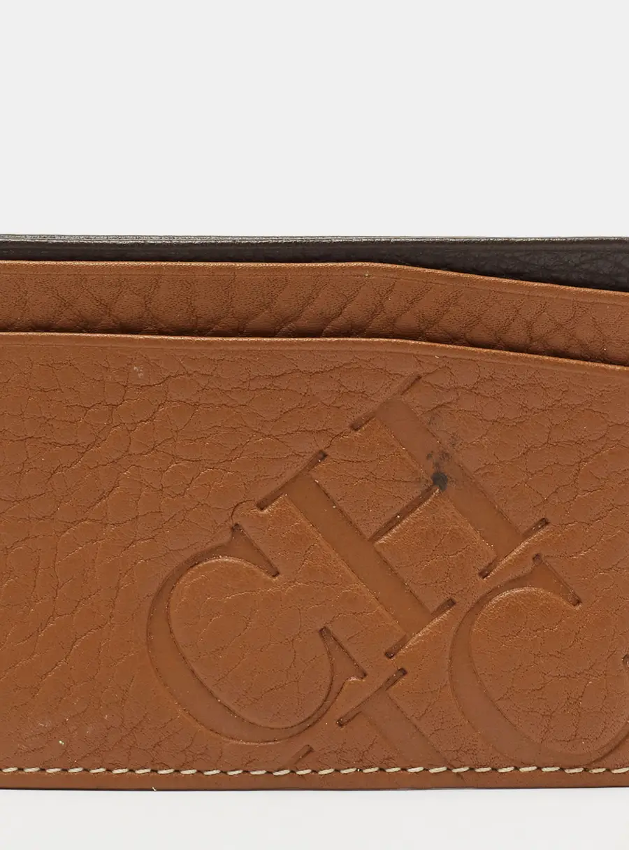 CH Carolina Herrera Tan Monogram Embossed Leather Card Holder