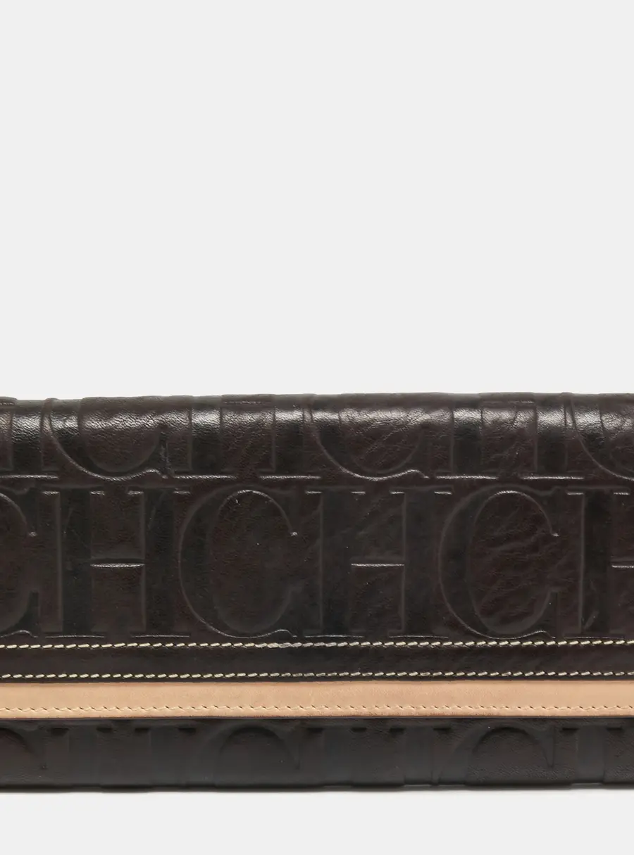 CH Carolina Herrera Brown/Beige Monogram Embossed Leather Continental Wallet