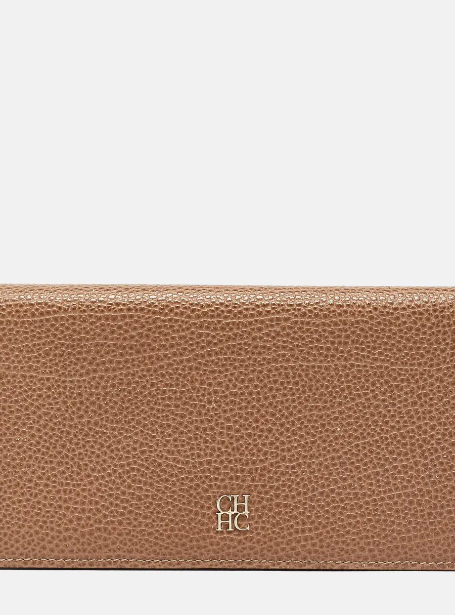 CH Carolina Herrera Beige Leather Long Bifold Wallet