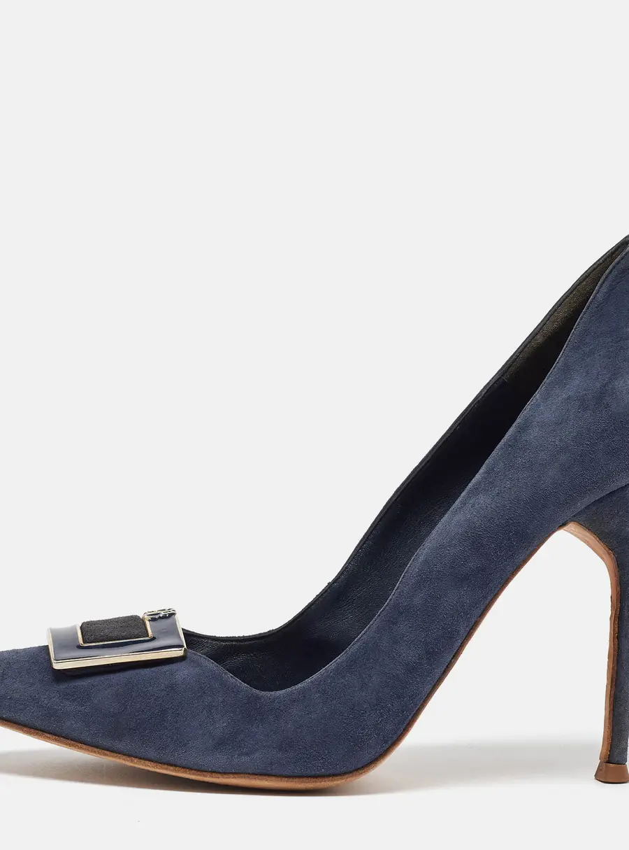 CH Carolina Herrera Blue Suede Pointed Toe Pumps Size 40