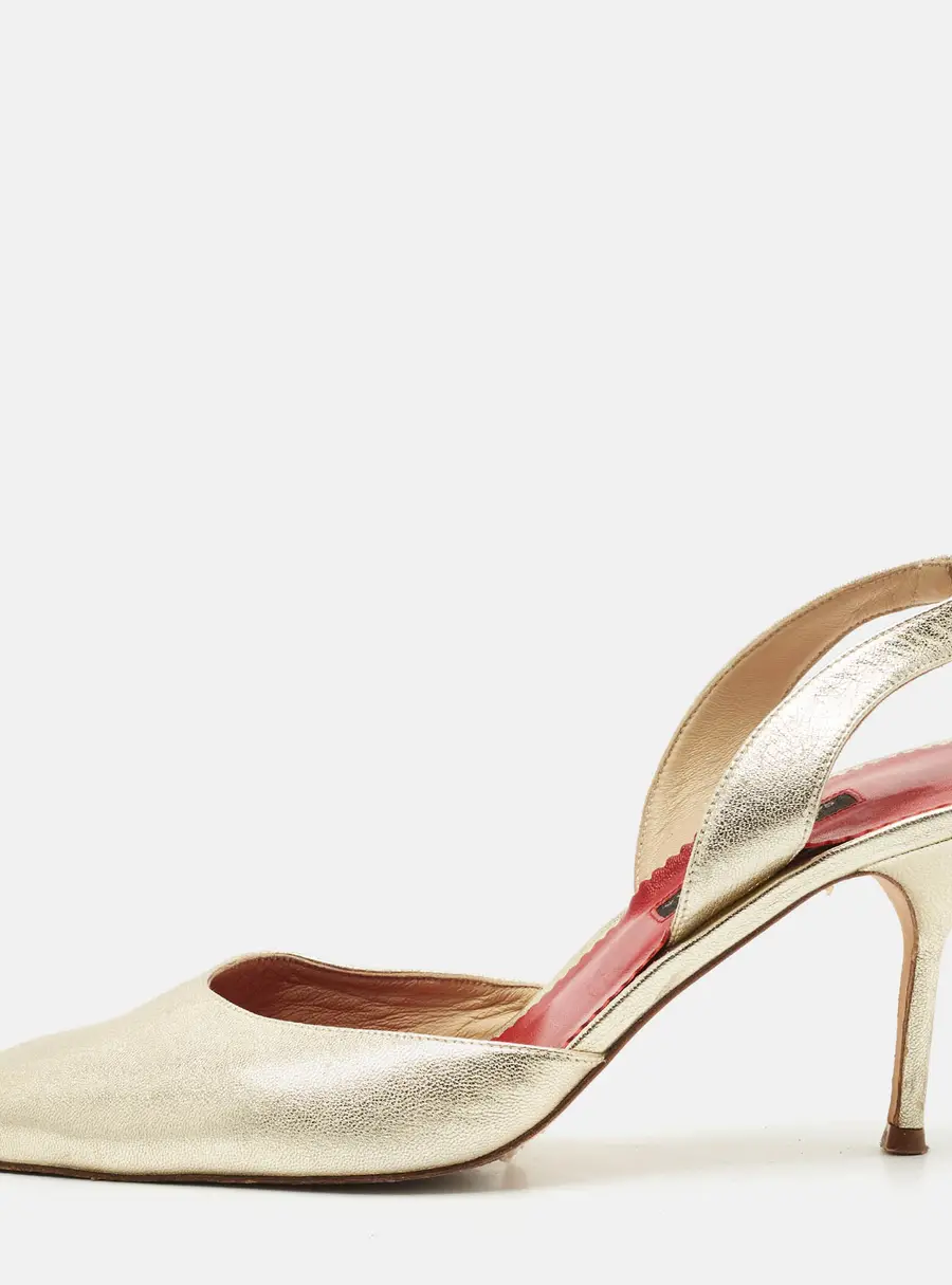 CH Carolina Herrera Metalllic Gold Leather Slingback Pumps Size 39