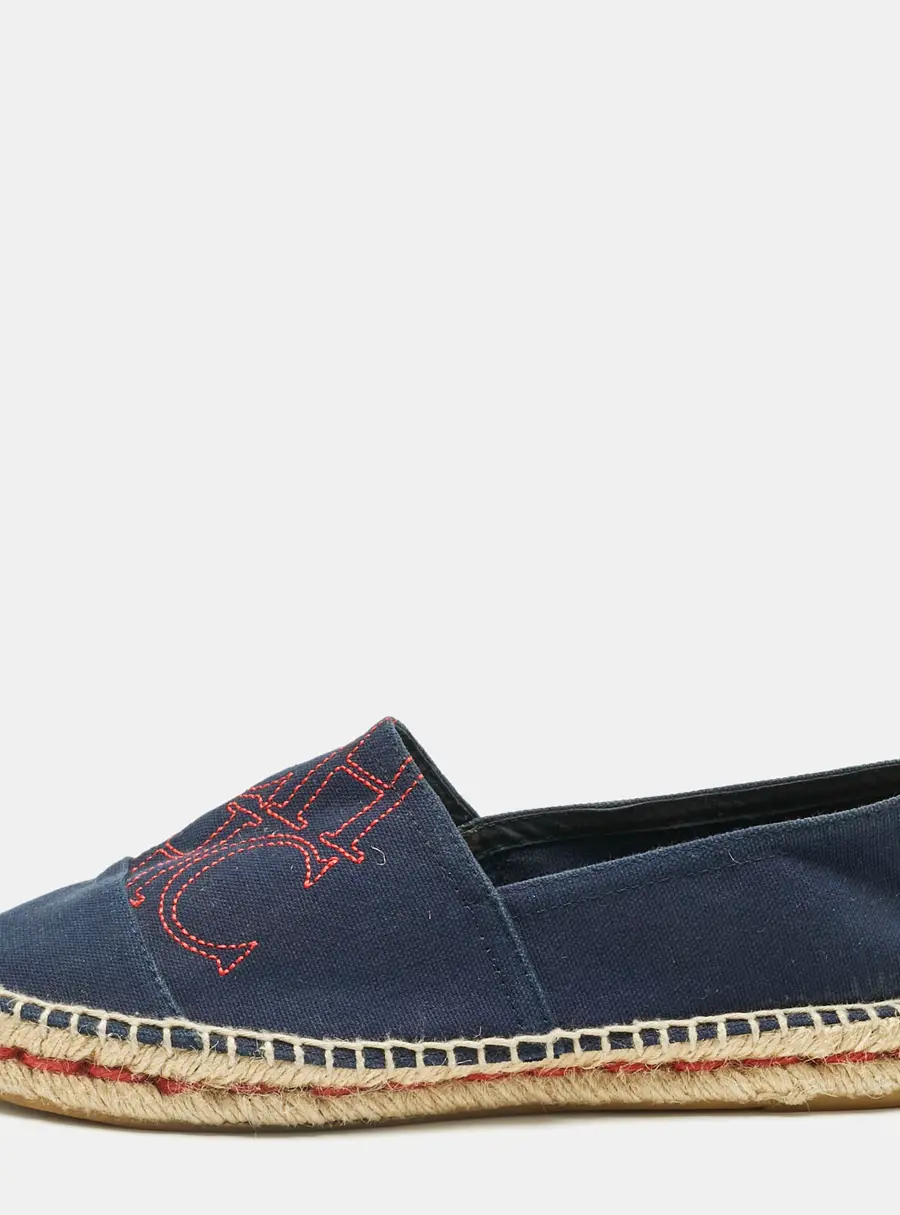 CH Carolina Herrera Navy Blue Canvas Espadrille Flats Size 37