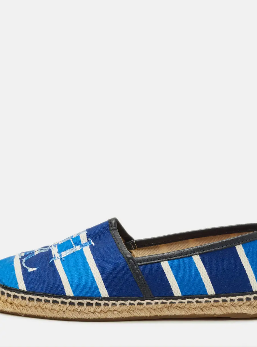 CH Carolina Herrera Size 38 Blue/White Fabric and Leather Striped Espadrille Flats