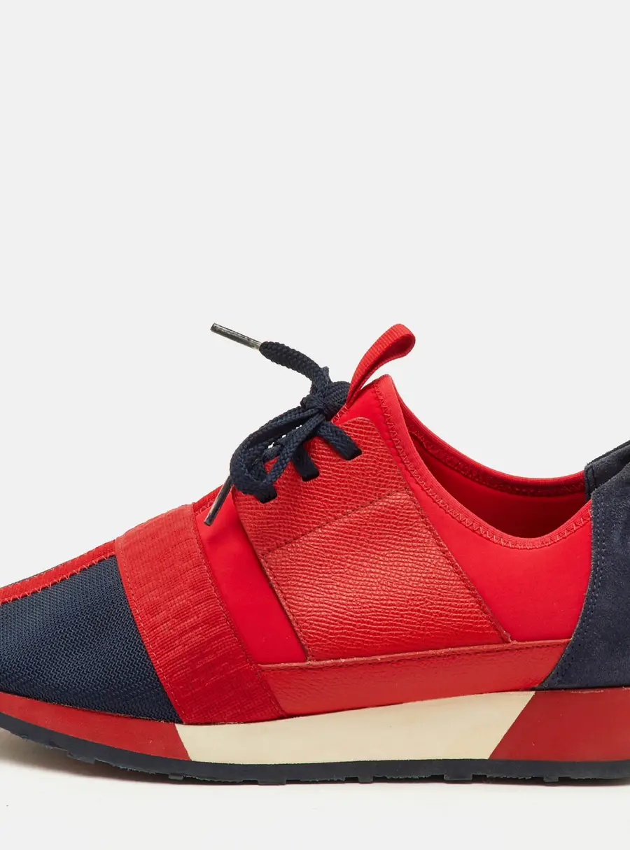 CH Carolina Herrera Size 39 Red/Navy Blue Fabric, Leather and Suede Low Top Sneakers