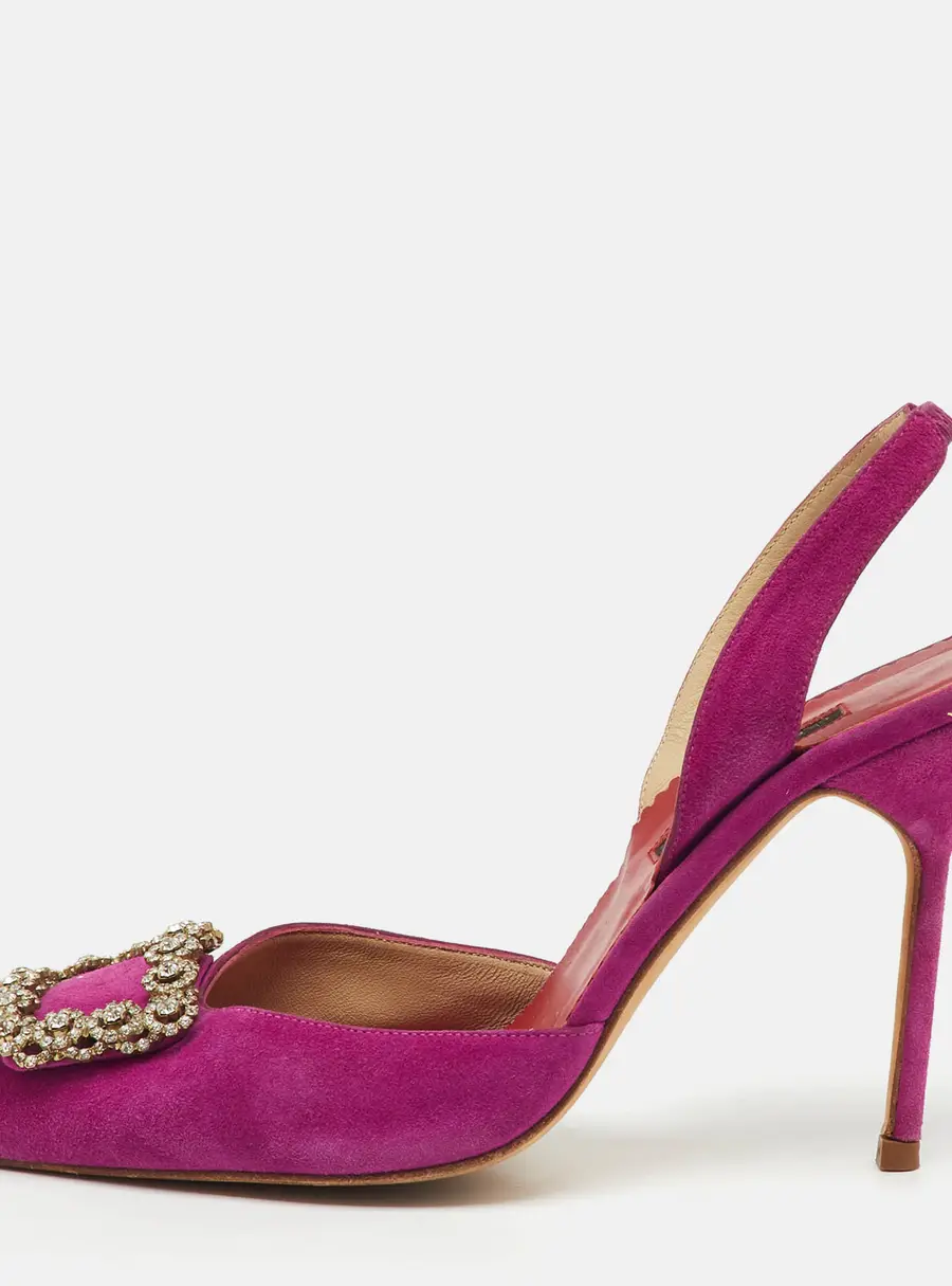 CH Carolina Herrera Purple Suede Crystal Embellished Buckle Slingback Pumps Size 39