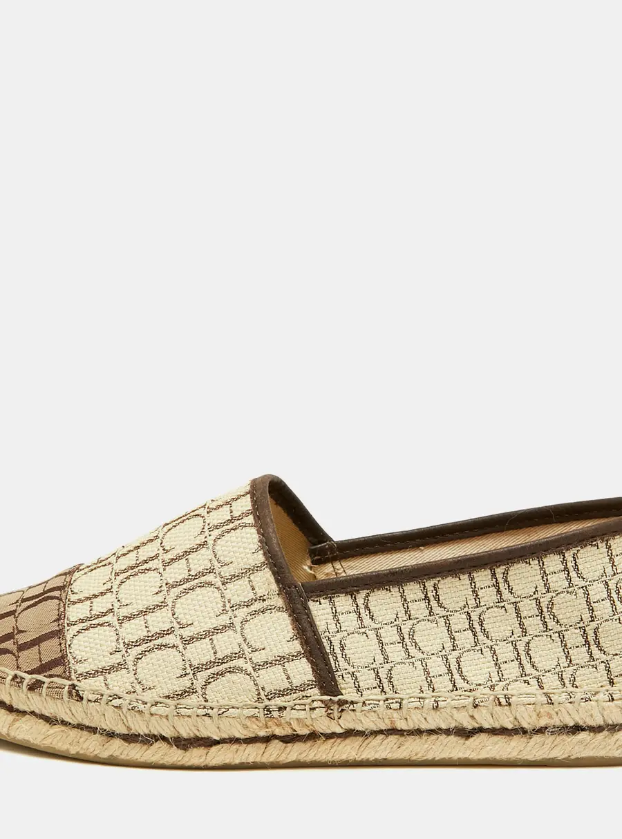 CH Carolina Herrera Size 39 Beige/Dark Brown Canvas and Jacquard Espadrille Flats