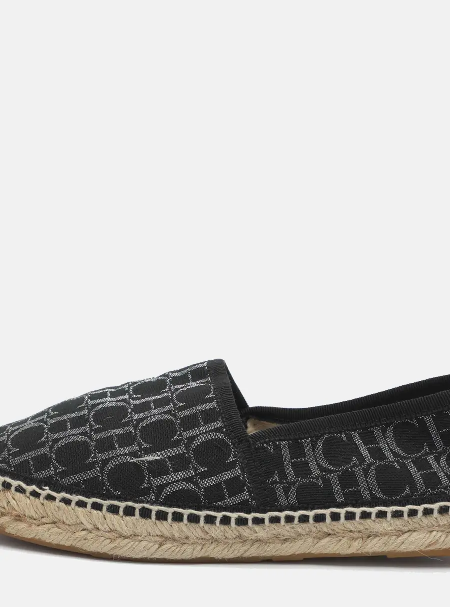 CH Carolina Herrera Size 35 Black Signature Fabric Espadrille Flats
