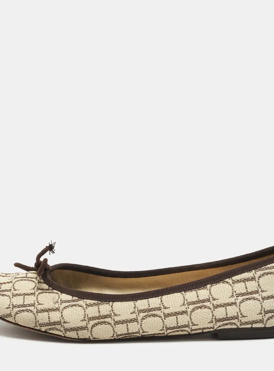 CH Carolina Herrera Size 39 Brown/Beige Signature Jacquard Ballet Flats