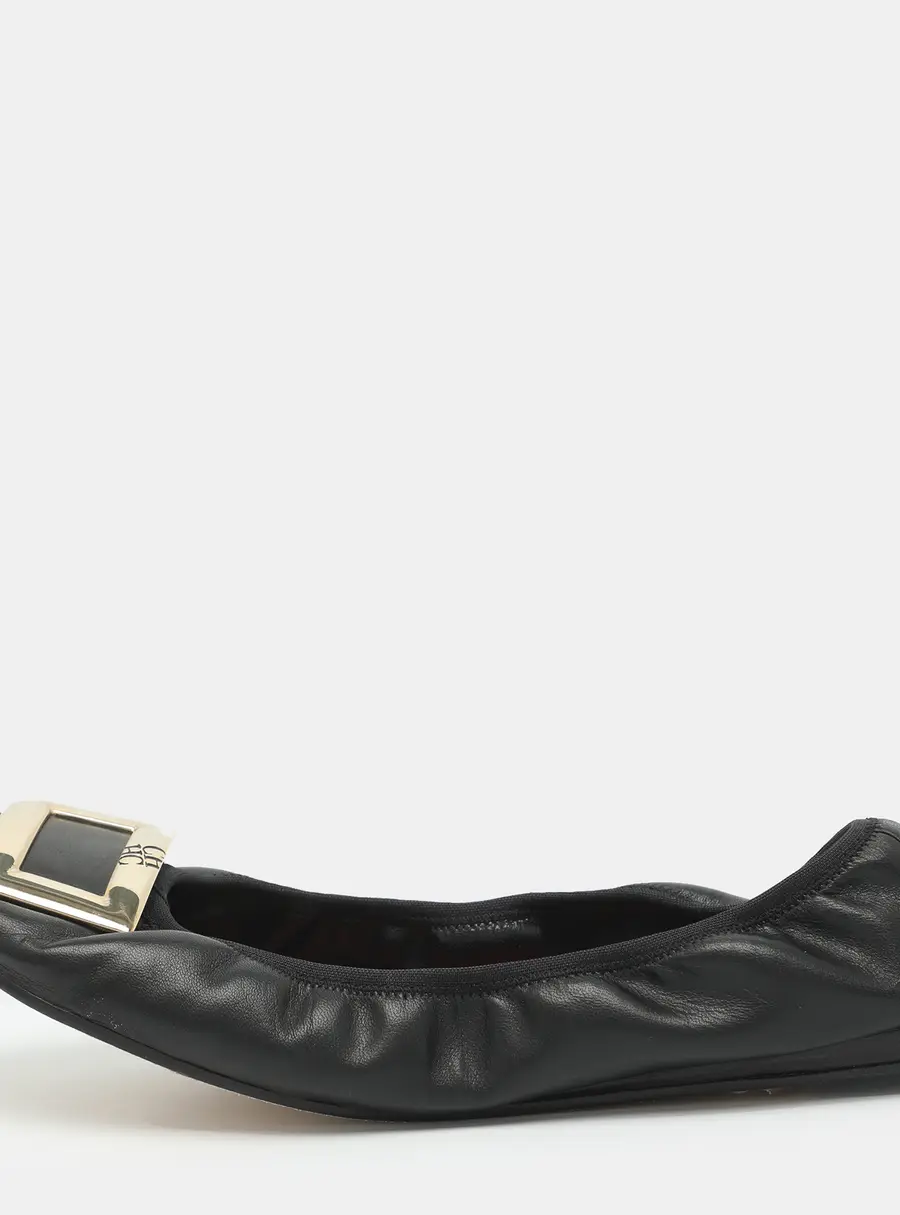 CH Carolina Herrera Size 41 Black Leather Scrunch Ballet Flats