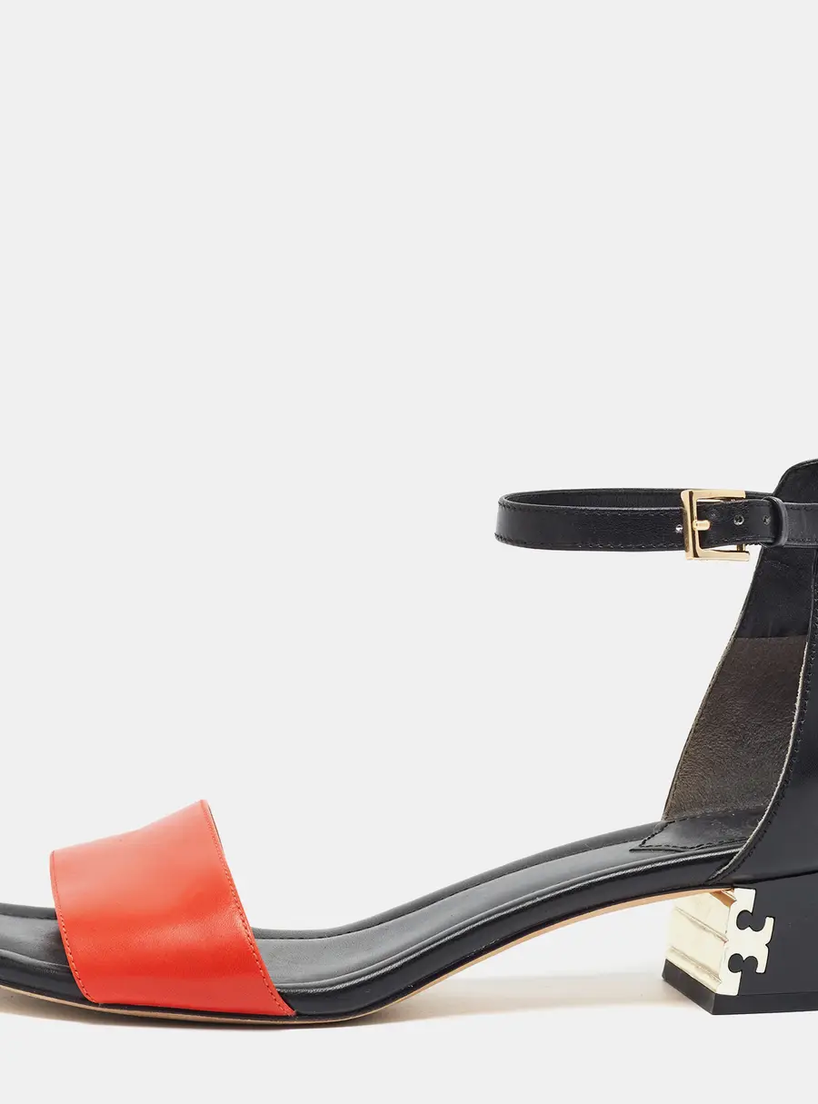 CH Carolina Herrera Size 41.5 Red/Black Leather Ankle Strap Sandals