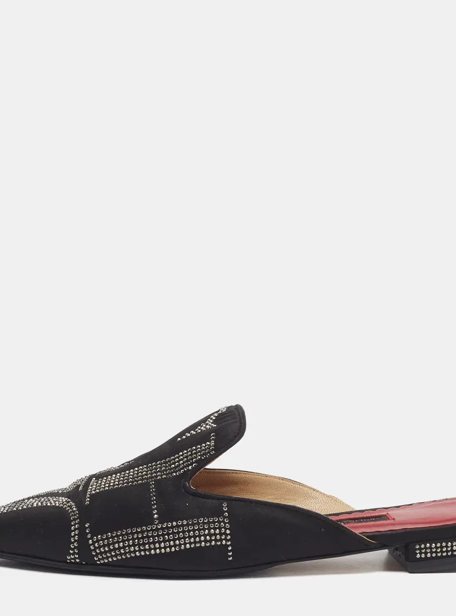 CH Carolina Herrera Size 39 Black Satin Crystal Embellished Mules