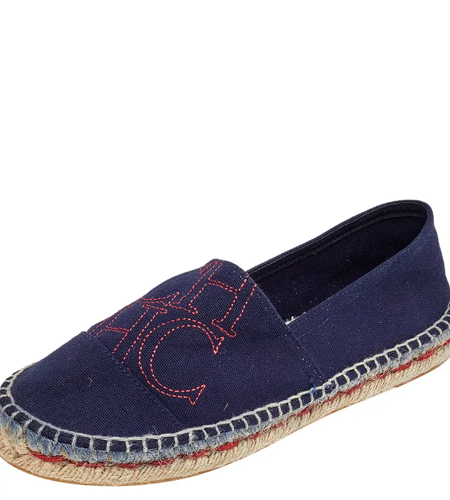 CH Carolina Herrera Navy Blue Canvas Espadrille Flats Size 37