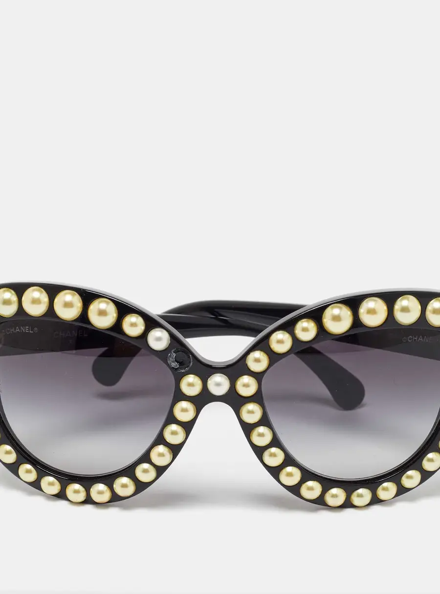 Chanel Black/Grey Gradient 71095 Faux Pearl Cat-Eye Sunglasses