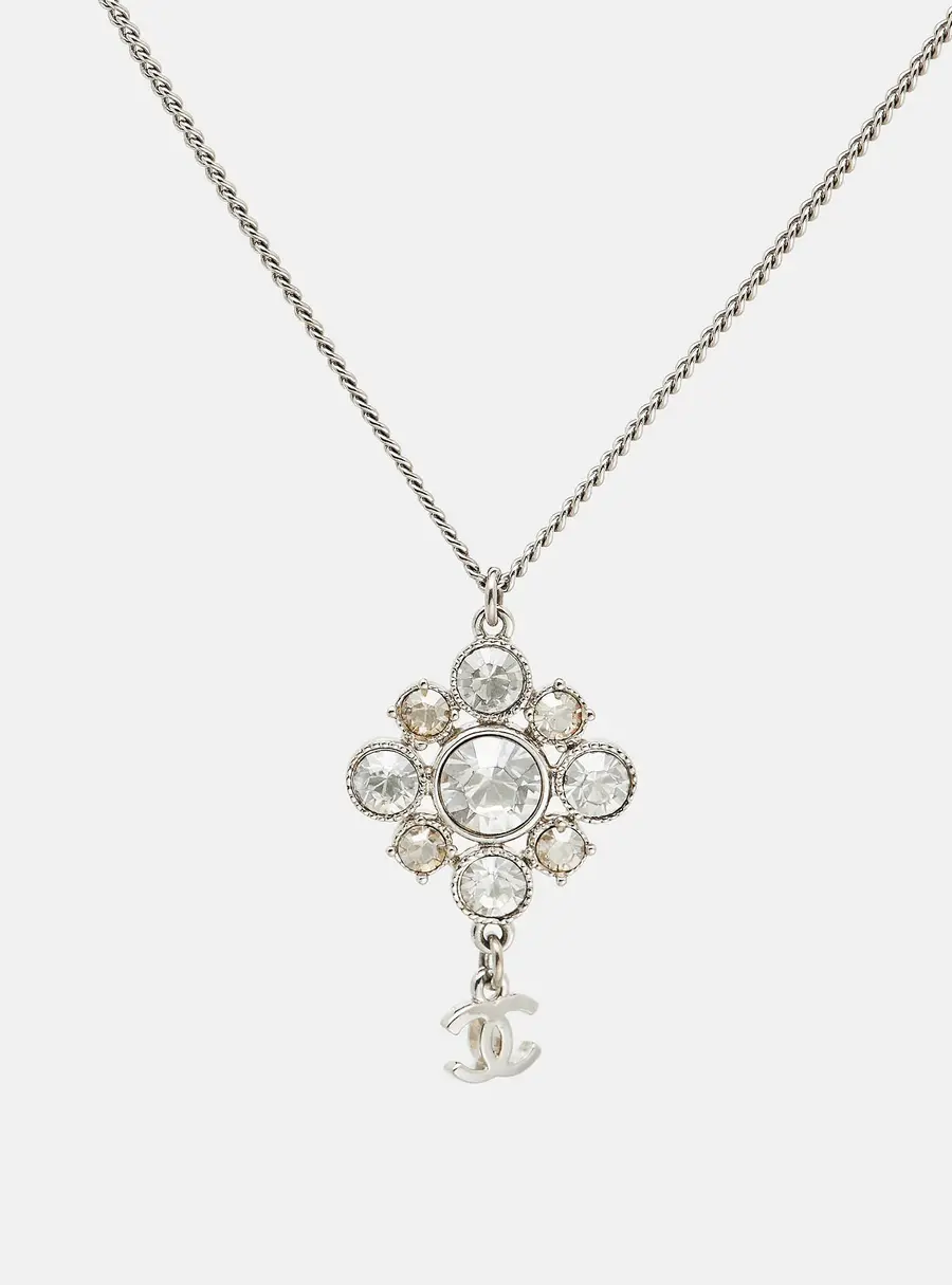 Chanel CC Crystals SIlver Tone Necklace