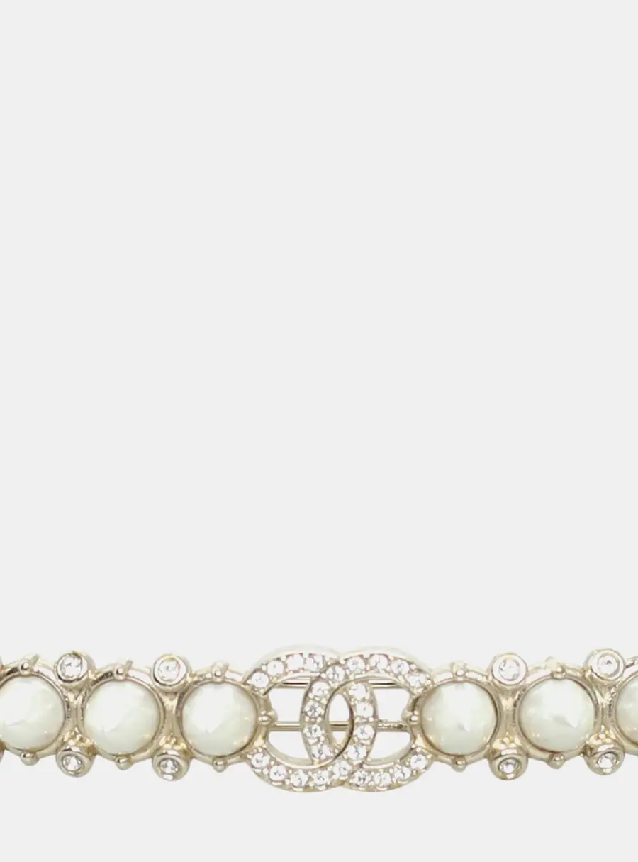 Chanel CC Pearl Crystal Gold Tone Metal Women's Hair Clip