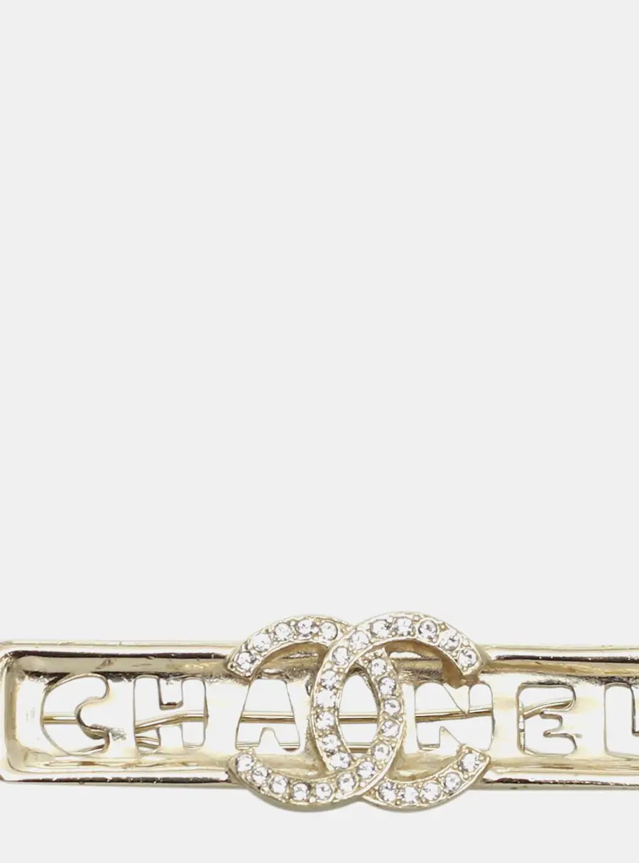 Chanel CC Crystal Gold Tone Metal Women's Hair Clip