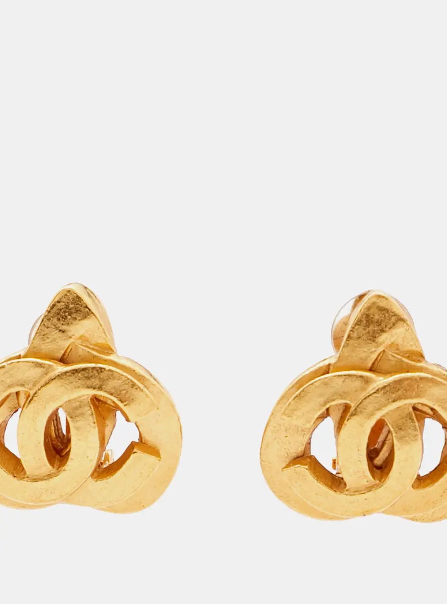 Chanel CC Heart Gold Tone Clip On Earrings