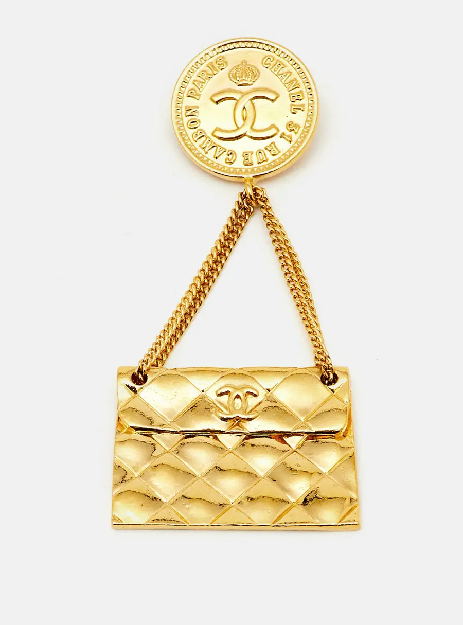 Chanel Hanging Flap Bag Motif Gold Tone Pin Brooch