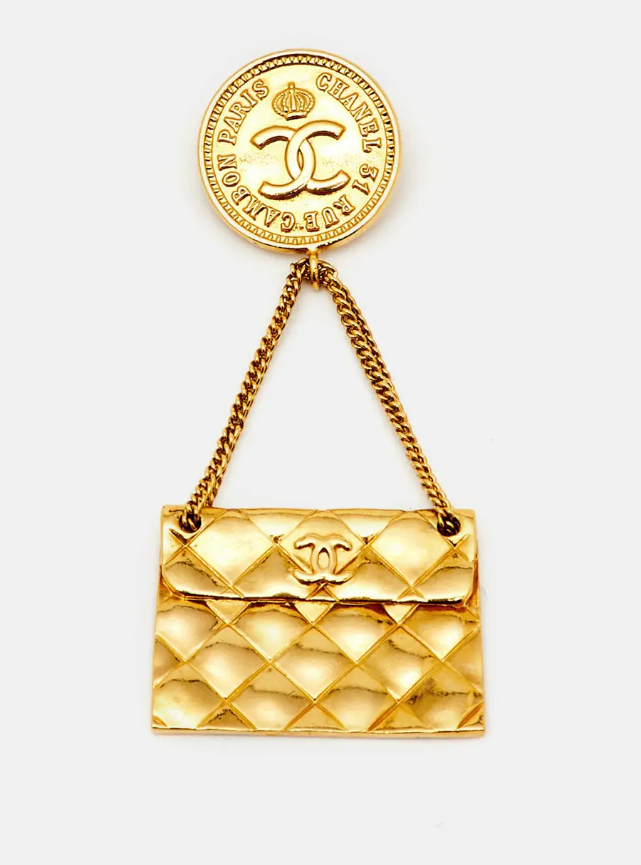 Chanel Hanging Flap Bag Motif Gold Tone Pin Brooch