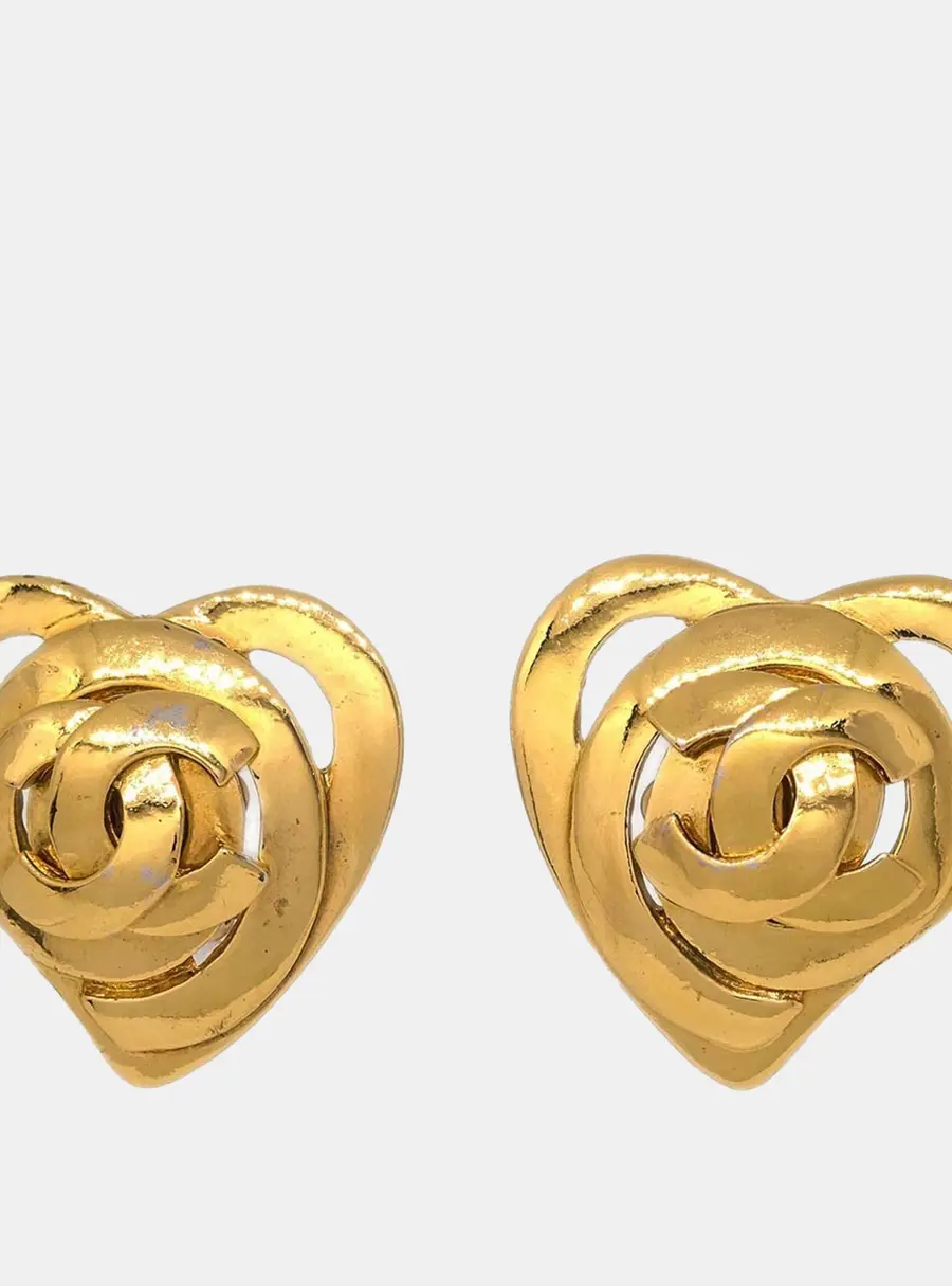 Chanel Vintage 1995 CC Spiral Heart Gold Plated Women's Clip -On Earrings
