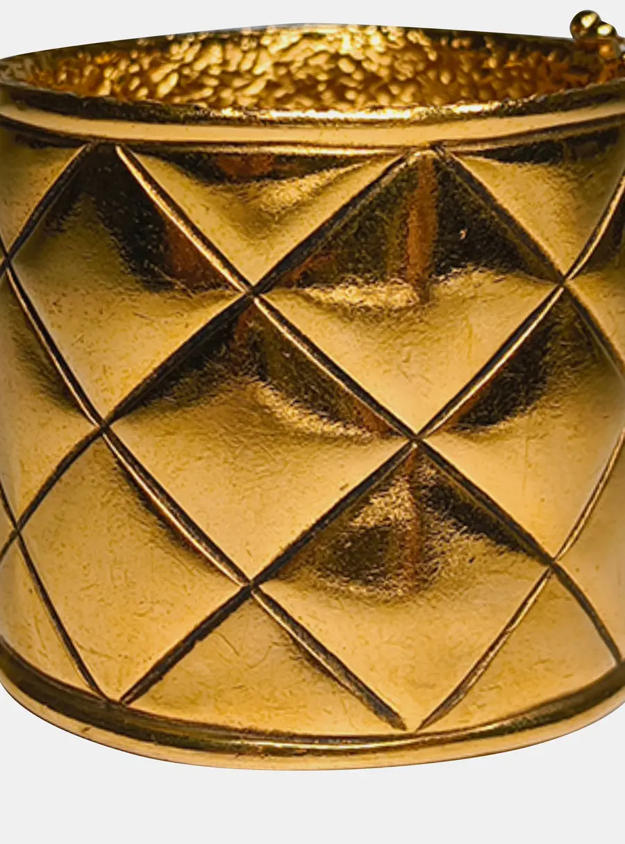 Chanel Vintage Matelasse Gold Plated Women's Bangle Bracelet
