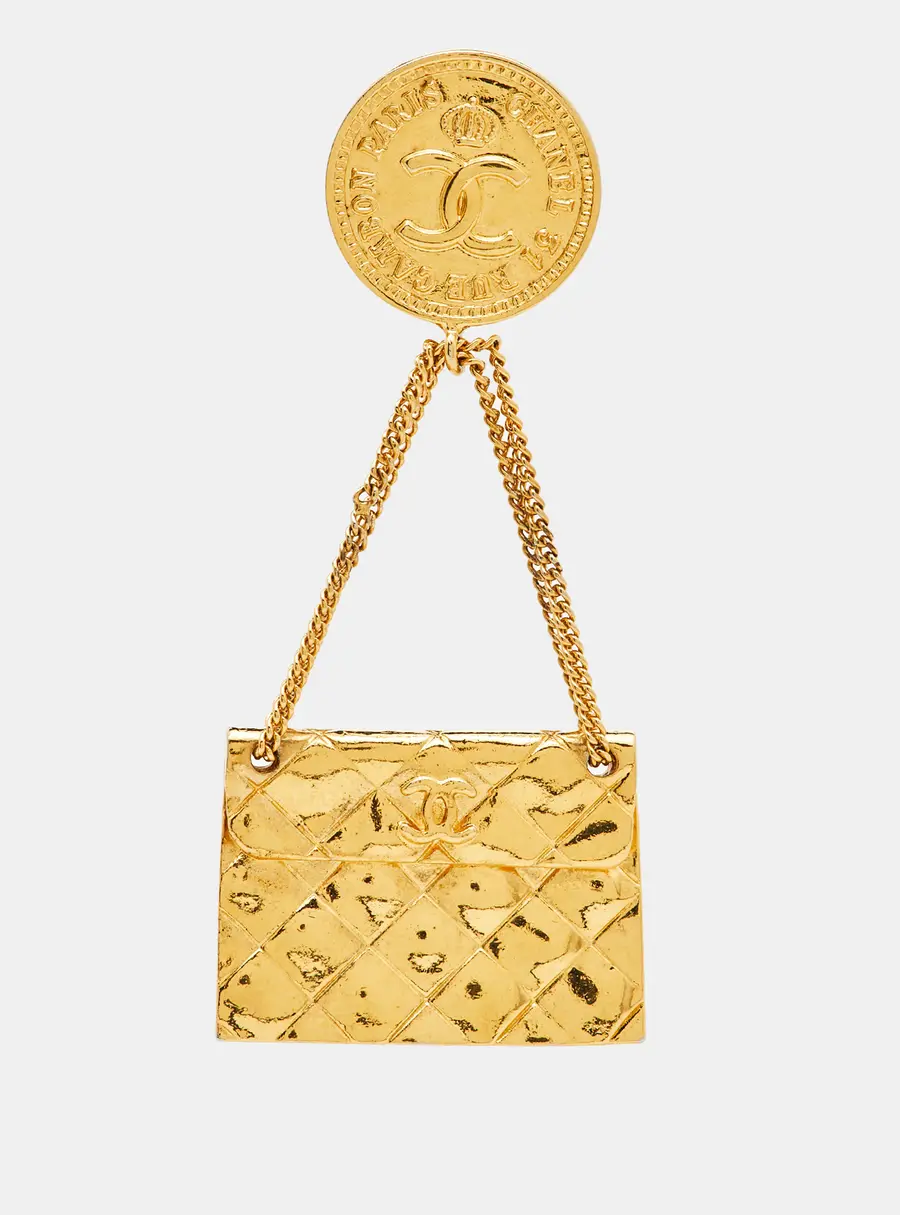 Chanel Hanging Flap Bag Motif Gold Tone Pin Brooch