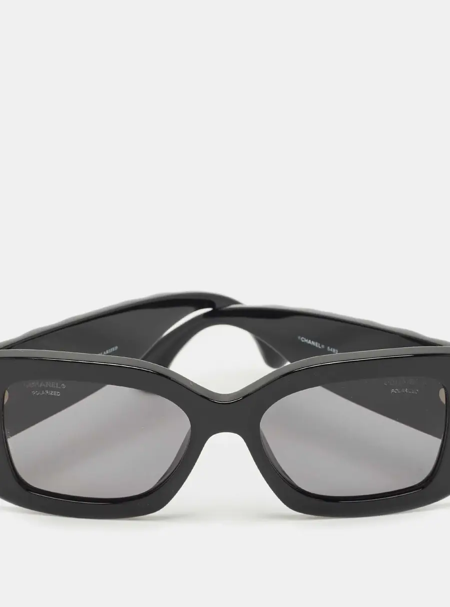 Chanel Black 5483 CC Quilted Polarized Rectangle Sunglasses