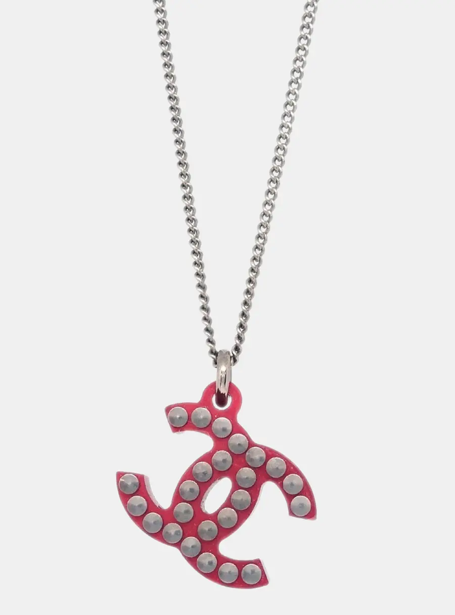 Chanel CC 05P Silver Plated Acrylic Women's Pendant Necklace