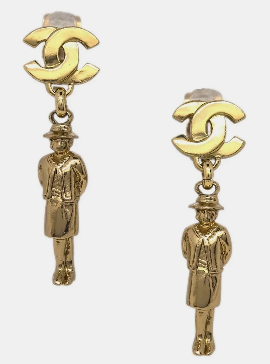 Chanel Mademoiselle Coco Mark Swing Doll Motif 02P Gold Plated Women's Clip -On Dangle Earrings
