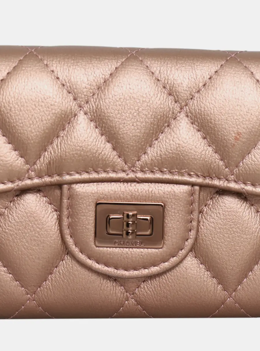 Chanel 2.55 Reissue Mini Rose Gold Grained Calfskin Leather Flap Card Holder Bag